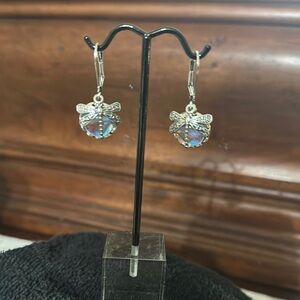 Silver and Blue Dangle Earrings with Prong Setting